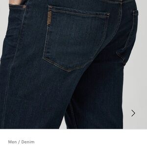 PAIGE Federal Men's Dark Indigo Straight Jeans. Dark Stitching